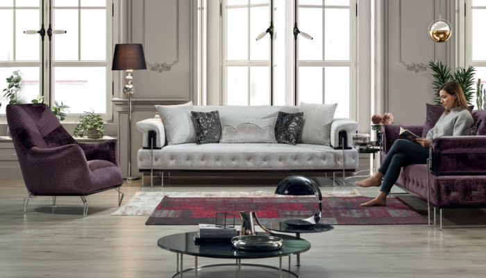 Luxus Garnitur Sofagarnitur 3+3+1Sitz Sofa Sofas Sessel Holz mit Metall