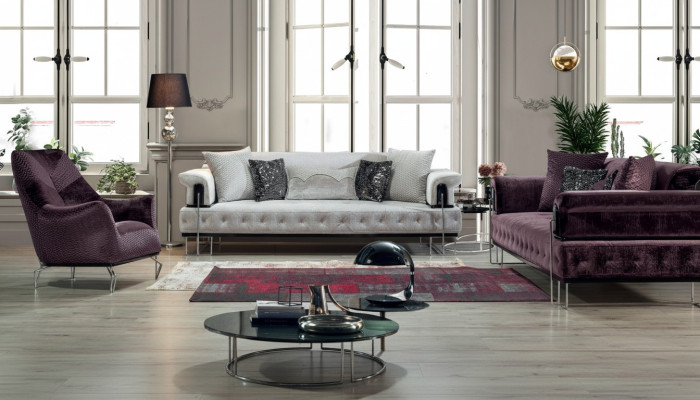 Luxus Garnitur Sofagarnitur 3+3+1Sitz Sofa Sofas Sessel Holz mit Metall