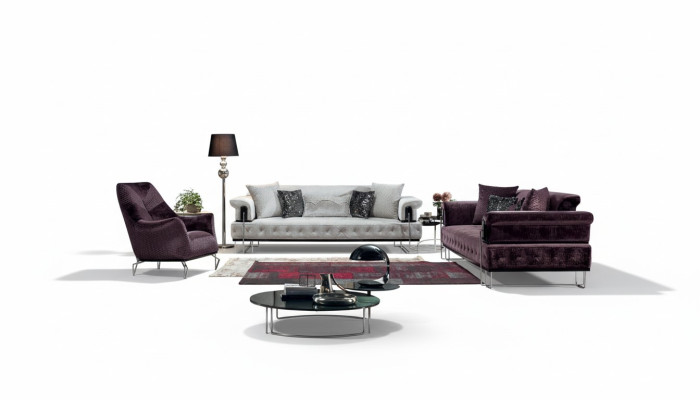 Luxus Garnitur Sofagarnitur 3+3+1Sitz Sofa Sofas Sessel Holz mit Metall
