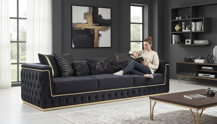 Dreisitzer Sofa 3 Sitzer Sofas Polster Couchen Chesterfield mit Textil