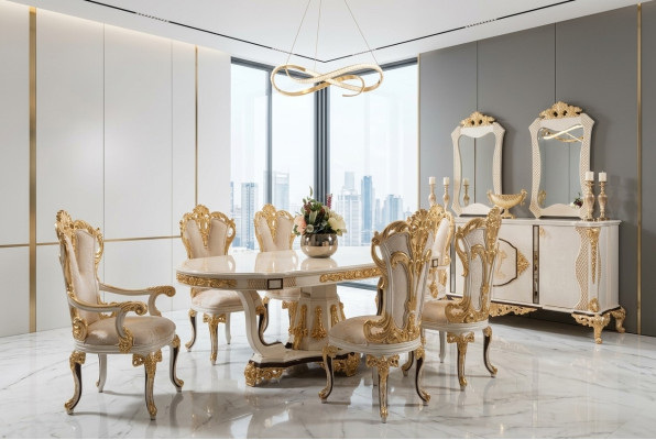 Luxus Esszimmer Esstisch Stuhl Holz Tische Tisch Barock Ess Stühle Möbel Gruppe
