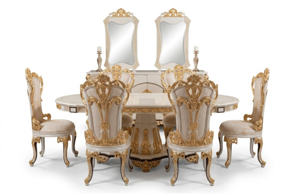 Luxus Esszimmer Esstisch Stuhl Holz Tische Tisch Barock Ess Stühle Möbel Gruppe