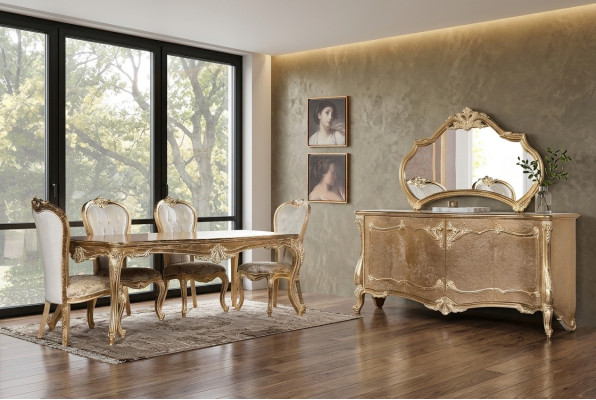 Esszimmer Esstisch Stuhl Gruppe Garnitur Set Holz Tisch Kommode Spiegel Set 7tlg