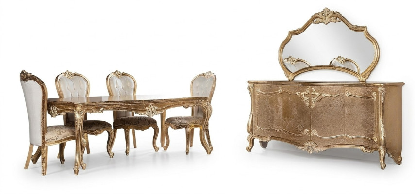 Esszimmer Esstisch Stuhl Gruppe Garnitur Set Holz Tisch Kommode Spiegel Set 7tlg