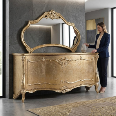 Set Kommode Mit Spiegel Garnitur Kommoden Holz Gruppe Sideboard Möbel Barock