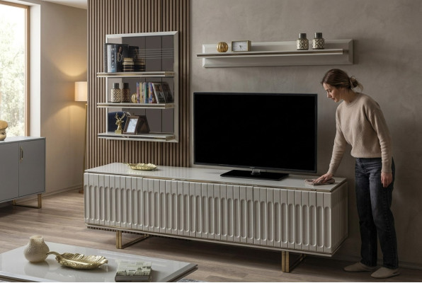 Luxus Fernseh Wand Wohnzimmer rtv Lowboard tv Ständer Sideboard Regal Wohnwand