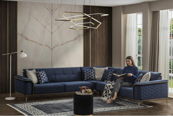 Luxus Ecksofa Royal Blaue Samt Couch Eckgarnitur Sofa Couchen Wohnlandschaft Neu