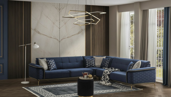 Luxus Ecksofa Royal Blaue Samt Couch Eckgarnitur Sofa Couchen Wohnlandschaft Neu