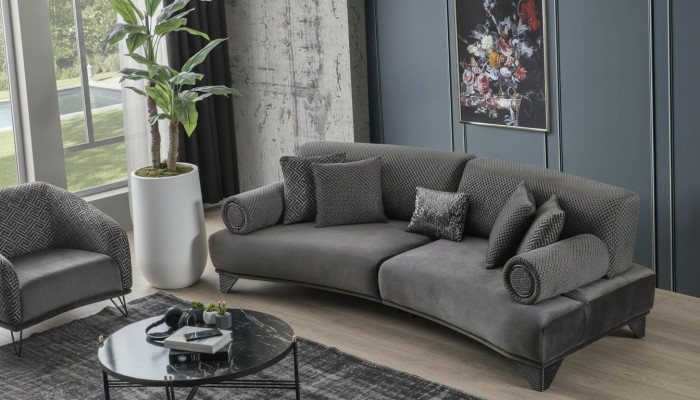 Luxus Sofa Dreisitzer 3 Sitzer Sofas Wohnzimmer Gebogene Couch Stoff Design Neu