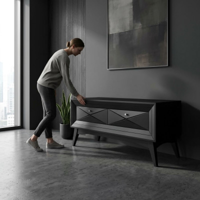 Stojan rtv Lowboard Sideboard stůl obývací pokoj Moderní dřevo Černý Design