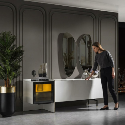 Gruppe Sideboard Spiegel Kommode Holz Modern Esszimmer Weiß Design Neu