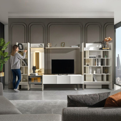 Garnitur Wohnwand TV Ständer RTV Lowboard Sideboard Regale Holz Weiß