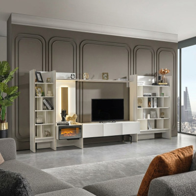 Garnitur Wohnwand TV Ständer RTV Lowboard Sideboard Regale Holz Weiß