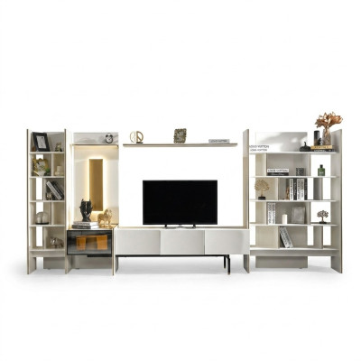 Garnitur Wohnwand TV Ständer RTV Lowboard Sideboard Regale Holz Weiß