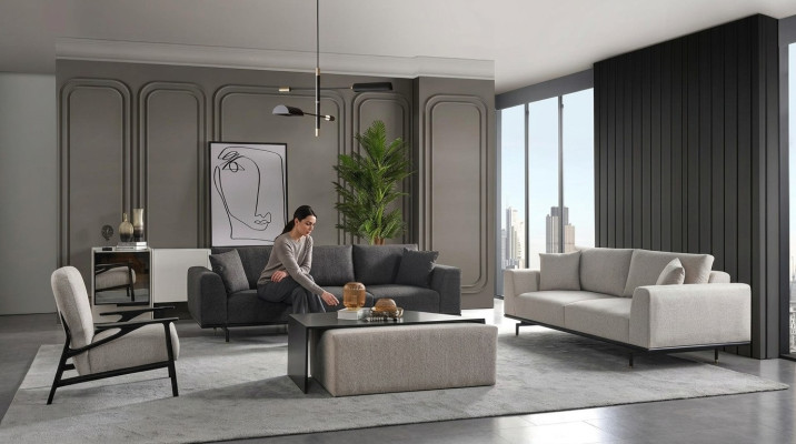 Komplette Couchgarnitur Sofa Sofas Sessel Grau Sofagarnitur Set 4tlg