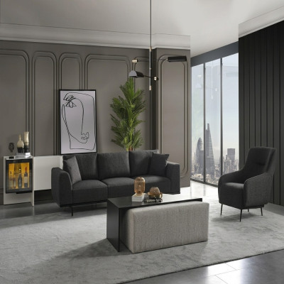 Sofagarnitur Sofa 4 Sitzer Viersitzer Sessel Set Stoff Modern Grau