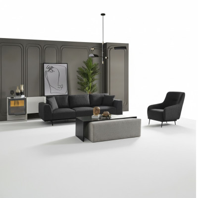 Sofagarnitur Sofa 4 Sitzer Viersitzer Sessel Set Stoff Modern Grau