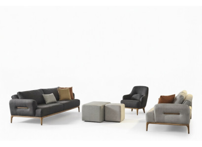 Sofagarnitur Sofa Sessel 431 Sitzer Stoff Luxus Grau Sofas Wohnzimmer