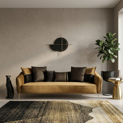 Modern Chesterfield Sofa 4 Sitzer Sofas Stoff Polyester Gelb Neu