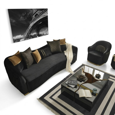 Sofagarnitur Sofa 4 Sitzer Sessel Viersitzer Stoff Blau Polyester Set