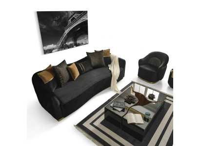 Sofagarnitur Sofa 4 Sitzer Sessel Viersitzer Stoff Blau Polyester Set