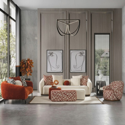 Sofagarnitur Sofa Sessel 431 Sitz Stoff Luxus Sofas Orange Wohnzimmer