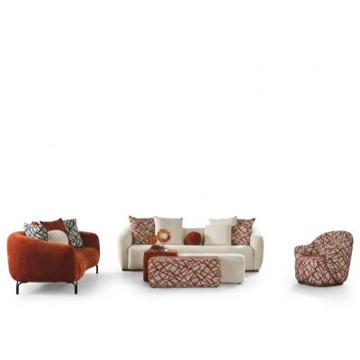 Sofagarnitur Sofa Sessel 431 Sitz Stoff Luxus Sofas Orange Wohnzimmer