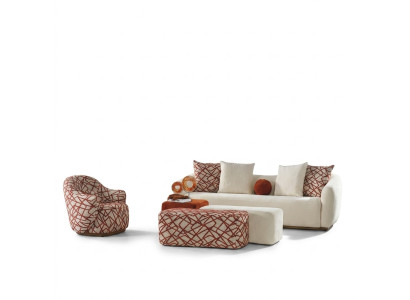 Sofagarnitur Wohnzimmer Set Sofa 4 Sitzer Sessel 3x Hocker Weiß Viersitzer Stoff