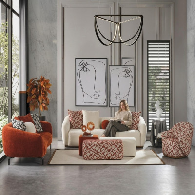 Komplette Couchgarnitur Sofagarnitur Sofa 431 Orange Stoff 4tlg Gruppe