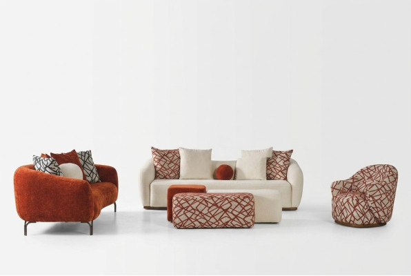 Komplette Couchgarnitur Sofagarnitur Sofa 431 Orange Stoff 4tlg Gruppe