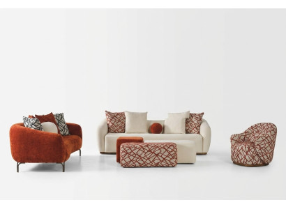 Komplette Couchgarnitur Sofagarnitur Sofa 431 Orange Stoff 4tlg Gruppe
