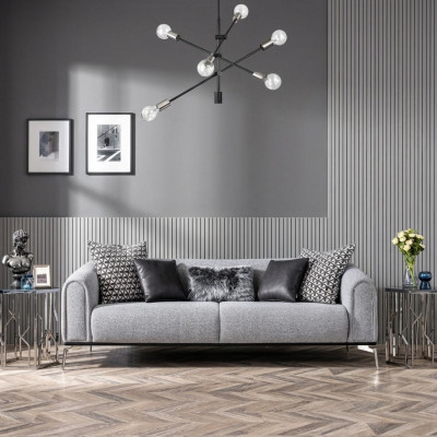 Třísedák Pohovka 3 Místná Pohovka Potah Šedá Obývací Pokoj Moderní Luxusní