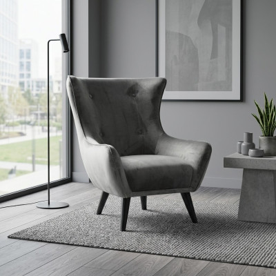 Křeslo s uším látkové obývacího pokoje polyester design šedé moderní sedadlo