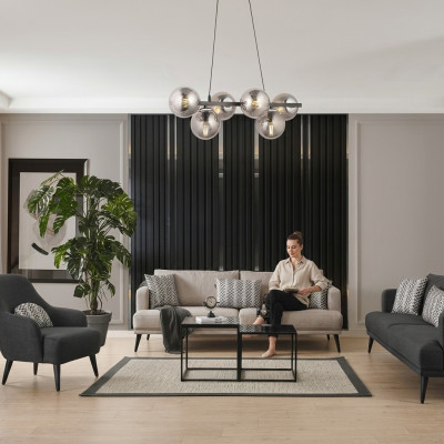 Komplette Couchgarnitur Sofagarnitur 431 Sitzer Grau Stoff Modern Set