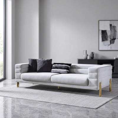 Viersitzer Sofa 4 Sitzer Sofas Stoff Weiß Wohnzimmer Luxus Modern Sitz
