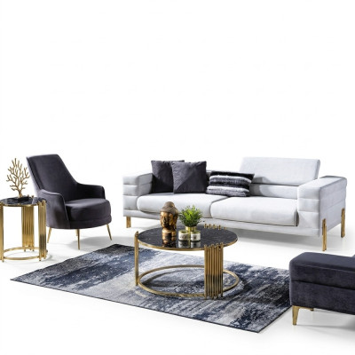 Luxus Sofagarnitur Sofa 4 Sitzer Sessel Stoff Modern Weiß Modern Set