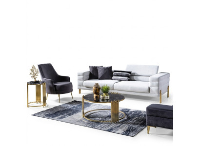 Luxus Sofagarnitur Sofa 4 Sitzer Sessel Stoff Modern Weiß Modern Set