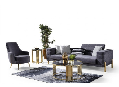 Luxus Sofagarnitur Sofa 3 Sitzer Sessel Stoff Modern Grau Modern Set