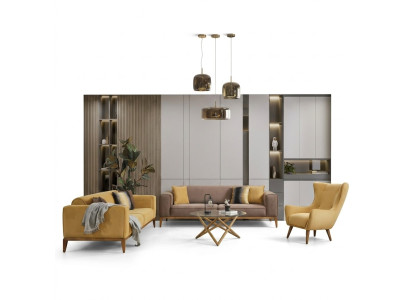 Sofagarnitur Komplette Sofa 431 Sitzer Sessel Stoff Gelb Set 3tlg Neu