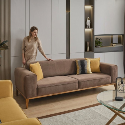 Viersitzer Sofa 4 Sitzer Sofas Stoff Braun Wohnzimmer Luxus Modern