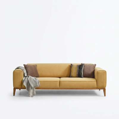 Dreisitzer Sofa 3 Sitzer Sofas Stoff Gelb Wohnzimmer Luxus Modern Sitz