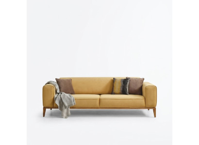 Dreisitzer Sofa 3 Sitzer Sofas Stoff Gelb Wohnzimmer Luxus Modern Sitz