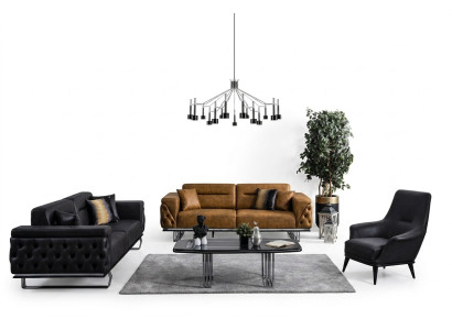 Chesterfield Sofagarnitur Sofa 431 Sitzer Kunstleder Sofas Schwarz