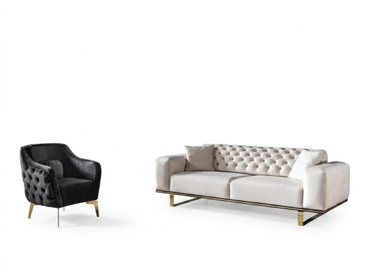 Chesterfield Sofagarnitur Sofa 31 Sitzer Sessel Stoff Luxus Weiß Sofas