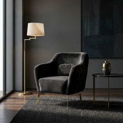 Sessel Chesterfield Ohrensessel Stoff Wohnzimmer Polyester Schwarz