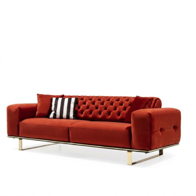 Dreisitzer Chesterfield Sofa 3 Sitzer Sofas Rot Stoff Wohnzimmer Luxus