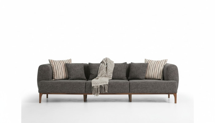 Dreisitzer Sofa 3 Sitzer Sofas Grau Stoff Wohnzimmer Luxus Modern Neu
