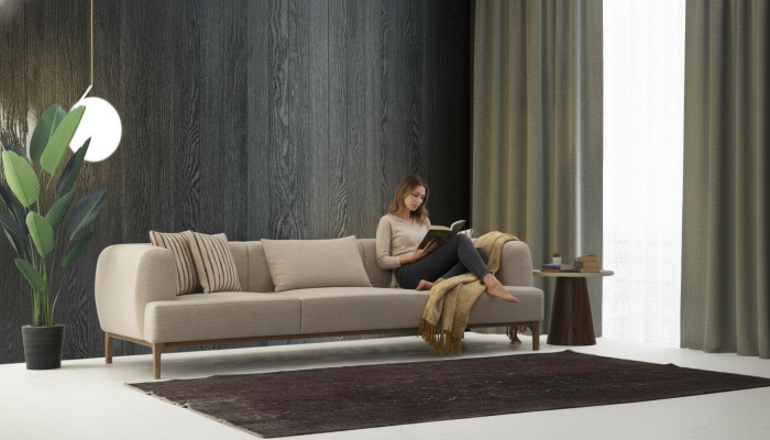 Dreisitzer Sofa 3 Sitzer Sofas Beige Stoff Modern Wohnzimmer Luxus Neu
