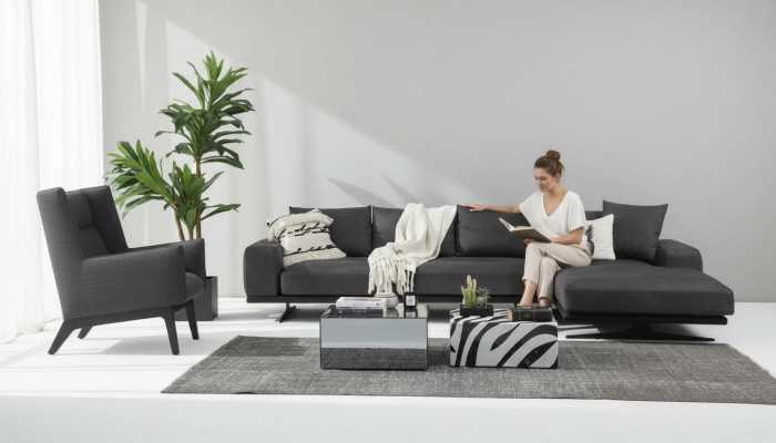 Ecksofa L-Form Křeslo Pohovka Obývací pokoj Šedá Moderní Látka Pohovky 5 míst