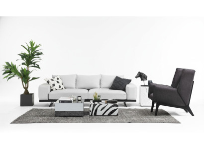 Sofagarnitur Sofa 3 Sitzer Sessel Dreisitzer Grau Modern Stoff Sitz